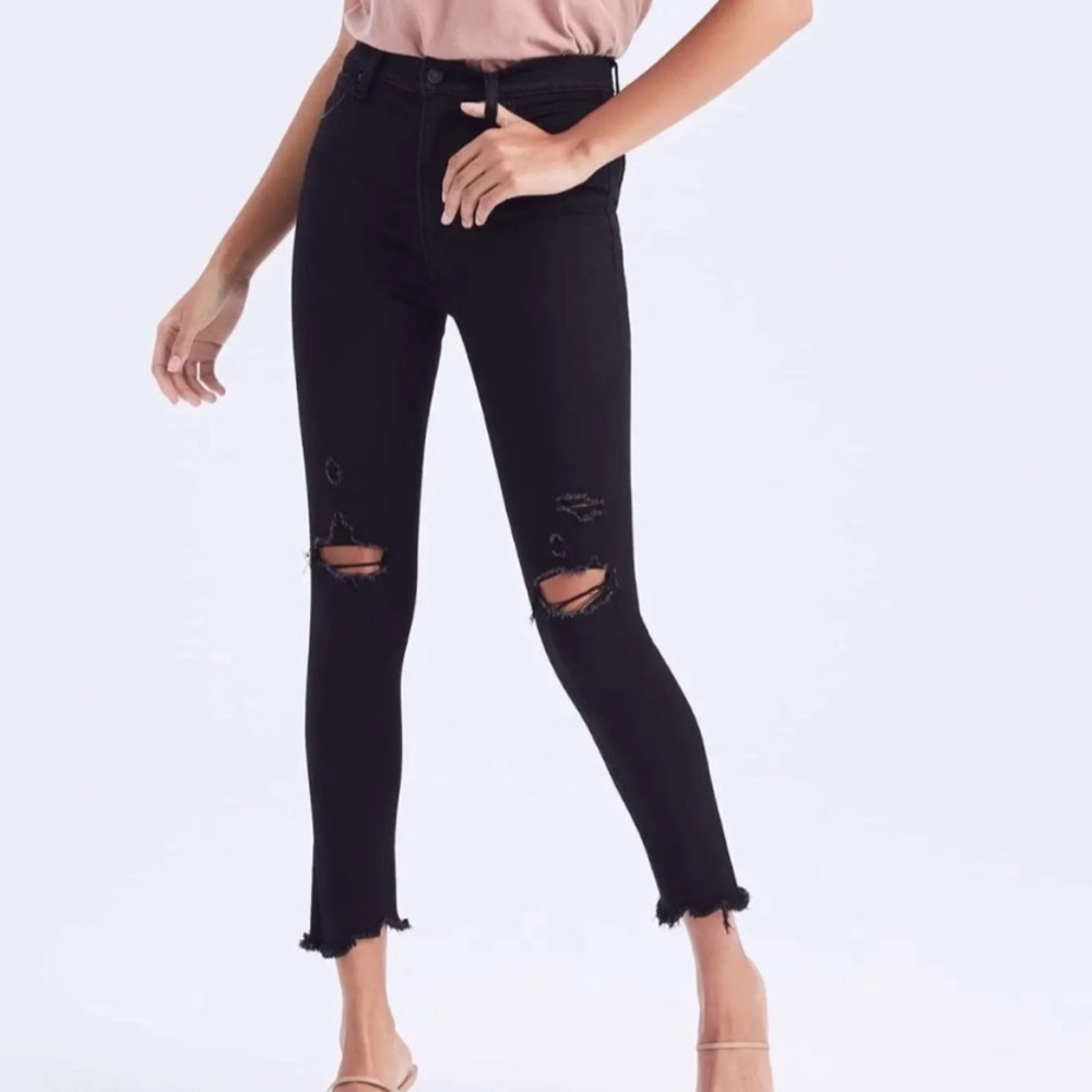 Abercrombie High Rise Super Skinny Ankle Jean Black Distressed Petite 4 Short